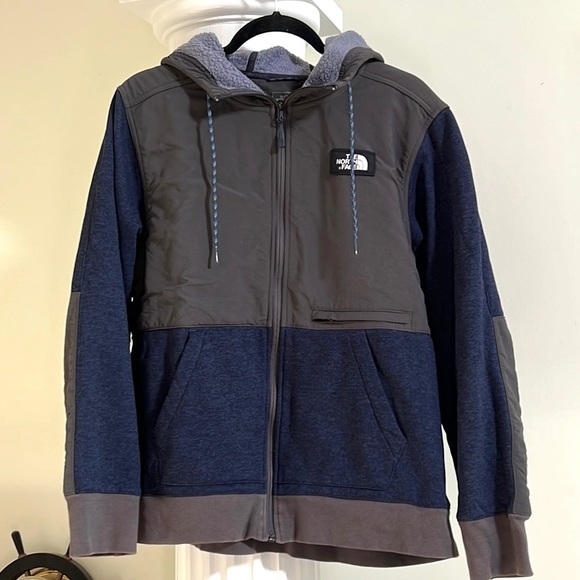 The North Face Men's Tech Sherpa Hoodie Dark Gray and Blue Large Fleece Lined ❄️ - Picture 3 of 12